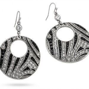 Dazzling Zebra Swirl Crystal Oval Dangle - Silver